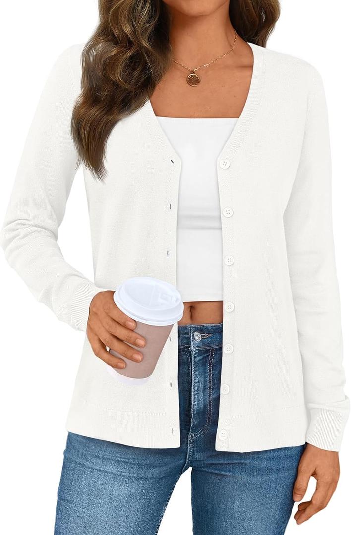 LILLUSORY Cardigan Sweaters for Women 2024 Fall Fashion Trendy Button Down Lightweight Sweater Knit Jackets Outfits White M