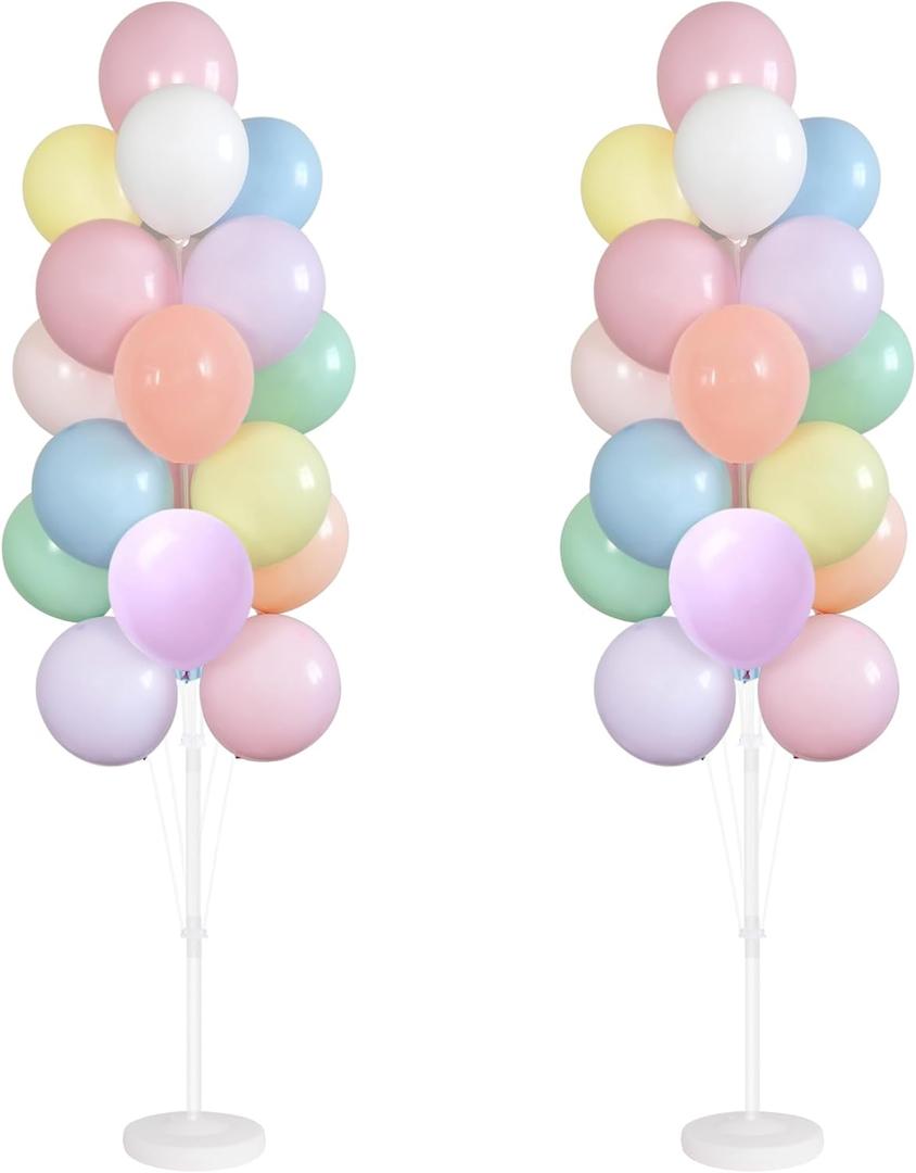 Balloon Column Kit Set of 2 With Balloons Included - Balloon Stand with Base, and Pole,Balloon Tower Backdrop Decoration for Wedding, Baby Shower,Graduation,Birthday Party,Bachelorette (Macaroon)