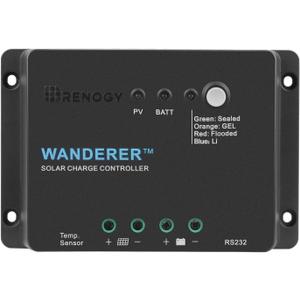 Renogy 12V 30A PWM Solar Charge Controller  Wanderer Li with Temp Sensor, 4-Stage Charging for Lithium/Gel/Flooded Batteries, Overload/Short Circuit/Reverse Polarity Protection
