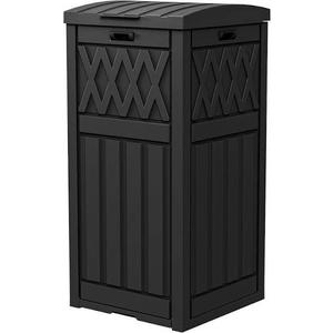 DWVO 38 Gallon Outdoor Trash Can, Resin Garbage Can with Tiered Lid and Drip Tray, Waterproof Trash Bin for Patio, Kitchen, Backyard (Black)