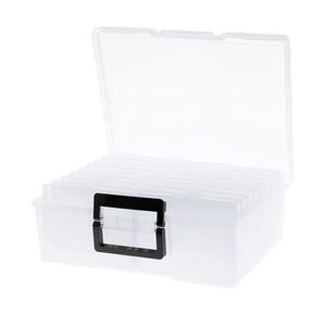 Photo Storage Box 5" x 7", 18 Inner Extra Large Photo Organizer Container, Plastic Craft Storage Box with Handle for Pictures Stickers Stamps Seeds