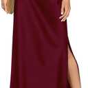 Women's Satin High Waisted Side Split Maxi Skirt Elastic Waistband Long Silk Skirts A-Line Skirts for Women (Wine Red)