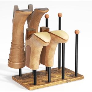 pickpiff Cedar Ball End Boot Rack 4-Pair Shoe Organizer Free standing Metal Holder with Wood Base (Black)