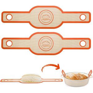 Silicone Bread Sling Oval. Non-Stick & Easy Clean Reusable Oval Silicone Baking Mat for dutch oven. With Long Handles Sourdough Bread Baking mat tools supplier Liner (Orange)