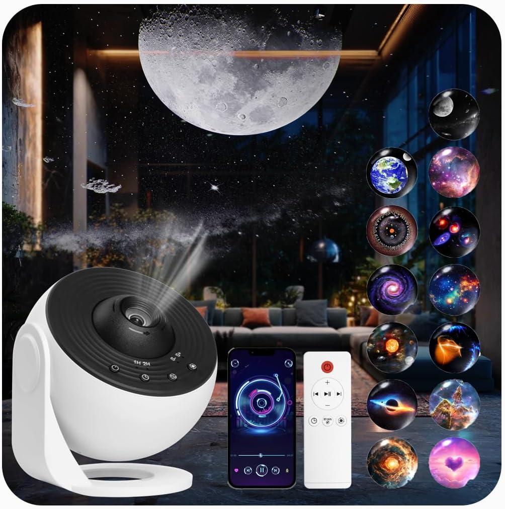 Galaxy Projector for Bedroom Pro Version, HD 12 in 1 Film Discs Star Projector Galaxy Light, Planetarium Projector with Timer, White Noise, 360  Rotation, Bluetooth, Remote Control