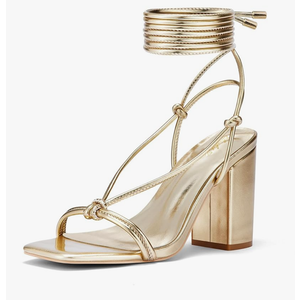 Elisabet Tang Women's Strappy Chunky Heels Sandals, 3 inch Low Block Heels Lace Up Ankle Wrap Heels Square Open Toe Tie Up Heeled Sandals Shoes. Size 7