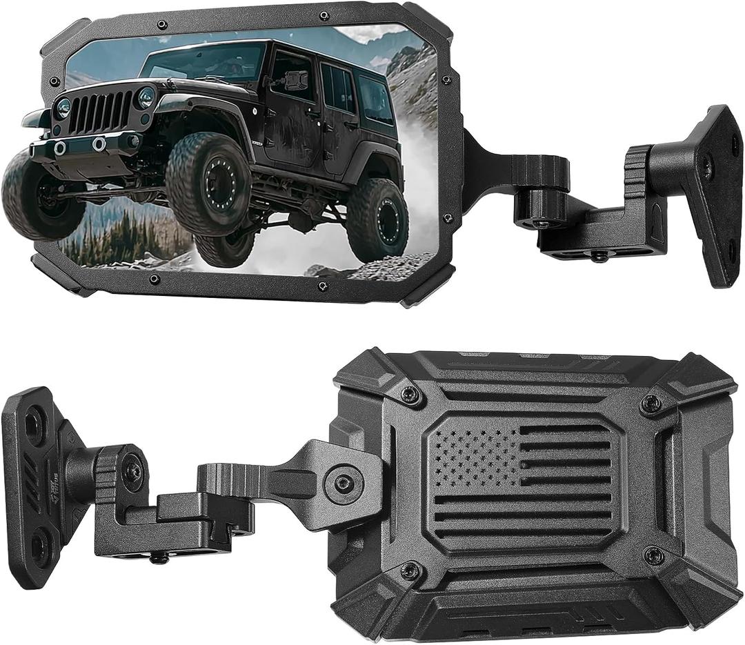 JOYTUTUS Wrangler Mirrors Doors Off or Doors On with Integrated Spot Light Mount Compatible with Wrangler TJ JK & Unlimited 1997-2018, Side Mirrors Wider View No Vibrate & Wobble