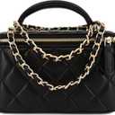 M-ioi-M Small Genuine Leather Purse Quilted Crossbody Bag for Women, Mini Top-Handle Shoulder Handbag w/Gold Chain Strap (Black (Fixed Strap))