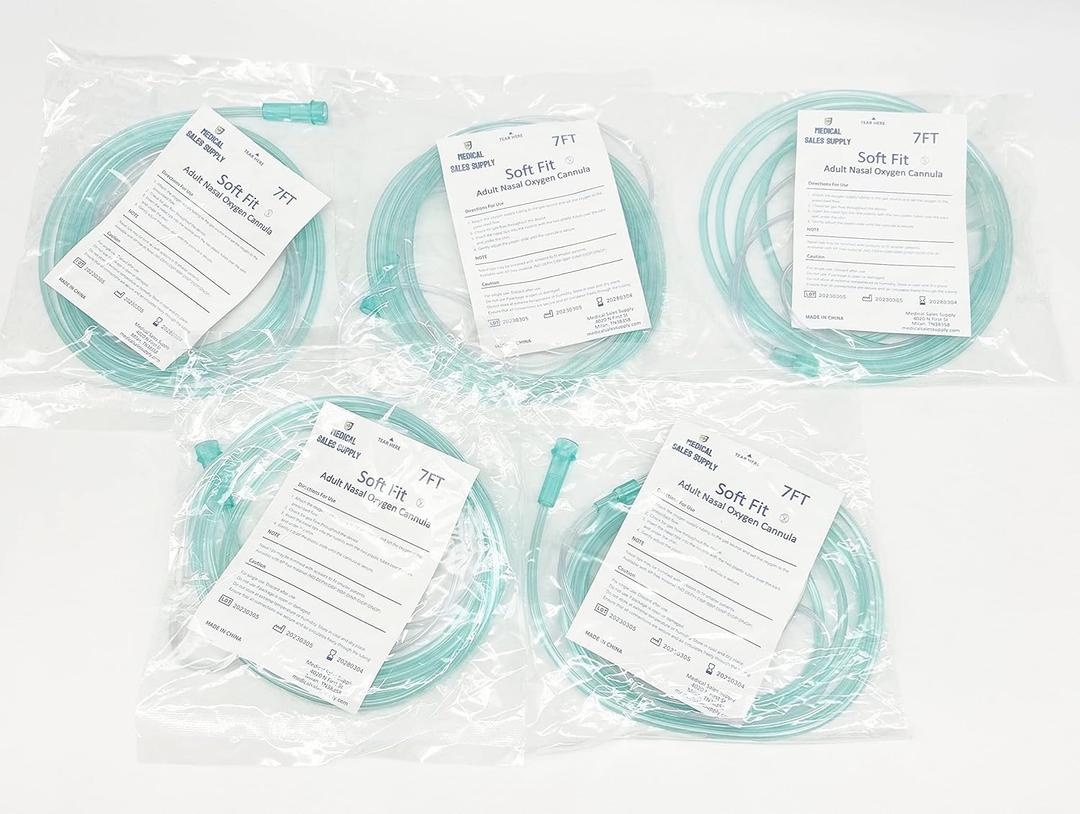5 Pack - Super Soft Touch Vinyl Nasal Oxygen Cannula, Cushion Tip, Adult, 7' Standard Connector, Pack of 5