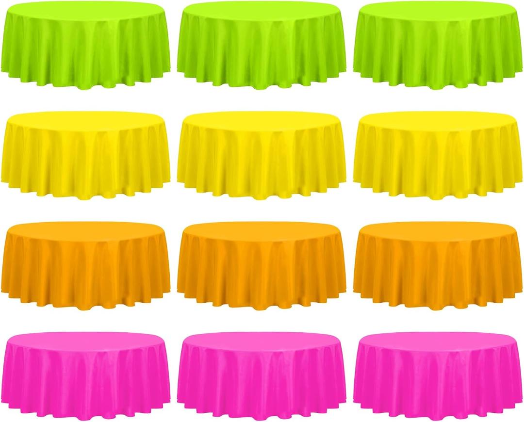 Assorted Color 12 Pack Plastic Tablecloths - 54 x 108 Inch Neon Table Covers for Birthday Wedding Picnic Home Bridal Shower Festival Decorations