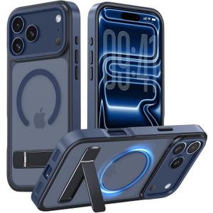GUAGUA Magnetic for iPhone 17 Pro Max Case, [Built-in Invisible Kickstand][Compatible with MagSafe][Military Grade Shockproof] Slim Translucent Matte Phone Case for iPhone 17 Pro Max 6.9 inch, Blue