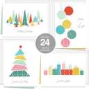 Modern Pattern Holiday Card Pack / 24 Cards With White Envelopes / 4 Fun Vibrant Winter Designs / 4 5/8" x 6 1/4" Festive Christmas Note Cards