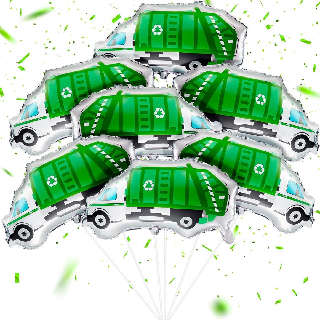 12 Pack Garbage Truck Foil Balloon Trash Truck Birthday Party Decoration Trash Waste Management Recycling Green Foil Balloon Baby Shower Party Favor Supplies