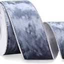 Ribbli Dusty Blue Velvet Wired Ribbon 2.5 Inch Metallic Dusty Blue Crushed Velvet Christmas Ribbon for Gift Wrapping Christmas Tree Decoration Crafts Wreaths Supplies-Continuous 10 Yards
