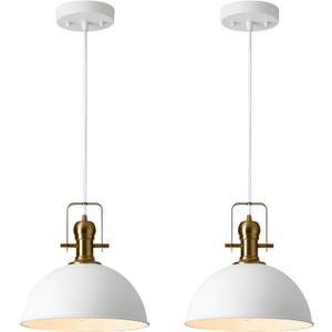 12 Inch Sandy White Farmhouse Pendant Lights for Kitchen Island Industrial Adjustable Height Vintage Dome Hanging Light Fixtures for Barn,Dining Room 2 Packs