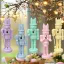 Bucherry 5 Pcs Pastel Easter Bunny Nutcracker 5 Inch Wooden Glitter Easter Nutcracker Figures Decorations, Pastel Bunny Table Sign for Spring Home Desktop Fireplace Collectible Gifts