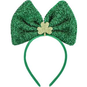 XIHIRCD St Patrick's Day Headband, Green Bow Hair Band Shinny Irish Shamrock Headband Clover Headpiece St Patrick's Day Costume Accessories for Women Girls Irish Festival Party Supplies