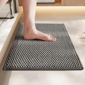 Chenille Bathroom Rugs- Non Slip, Absorbent, Quick Dry, Thin, Washable Bath Mat Carpet Bath Rugs for Bathroom Floor, Shower, Sink, Vanity Light Grey 20"*30" (1'8" x 2'6" (Square))