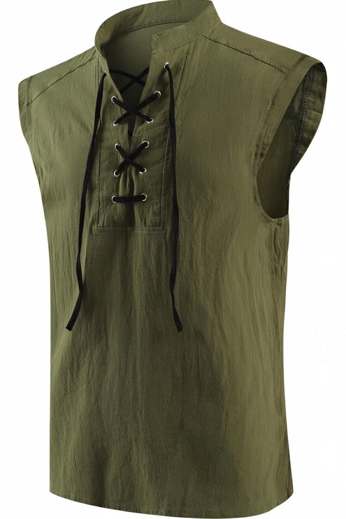 Mens Pirate Vest Sleeveless Shirts, Gothic Viking Costumes Medieval Renaissance Tank Tops Vampire Cotton Cosplay, M