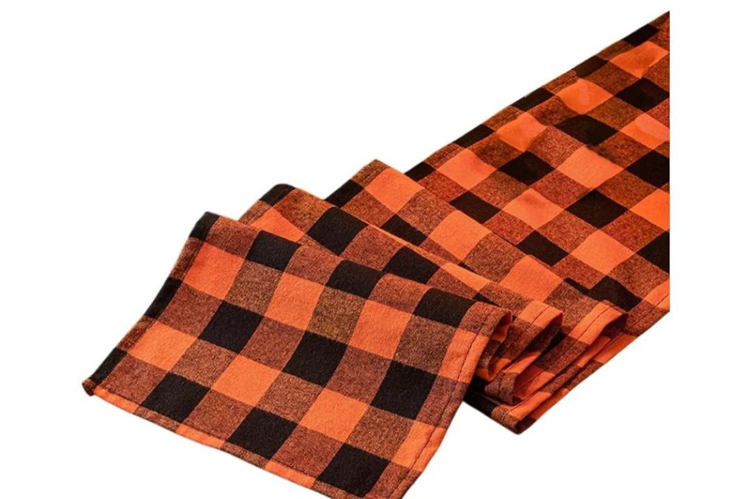 Halloween Buffalo Check Plaid Table Runner, Polyester Classic Family Dinner Table Runners for Indoor Outdoor Parties Home Decoration