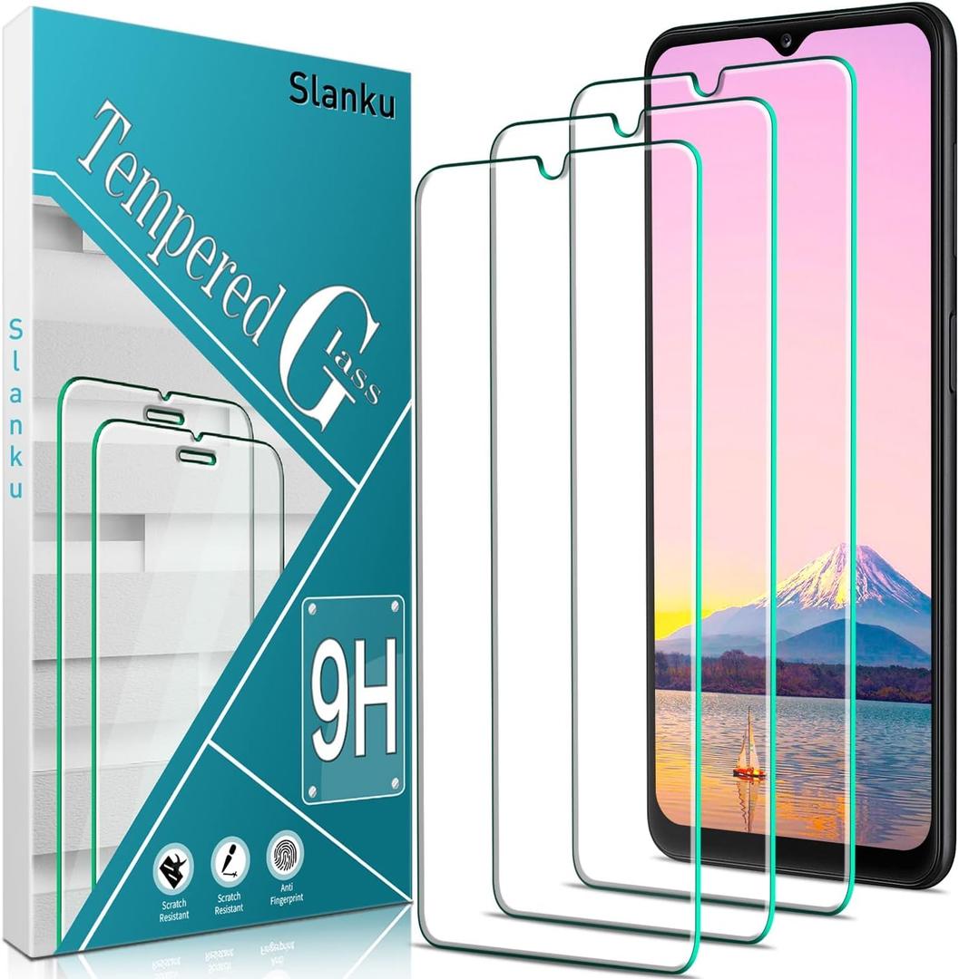 Slanku (3 Pack Screen Protector for Samsung Galaxy A12 Tempered Glass, Bubbles Free, Anti-Scratch, Easy to install, Case Friendly, 9h-Hardness (Transparent)