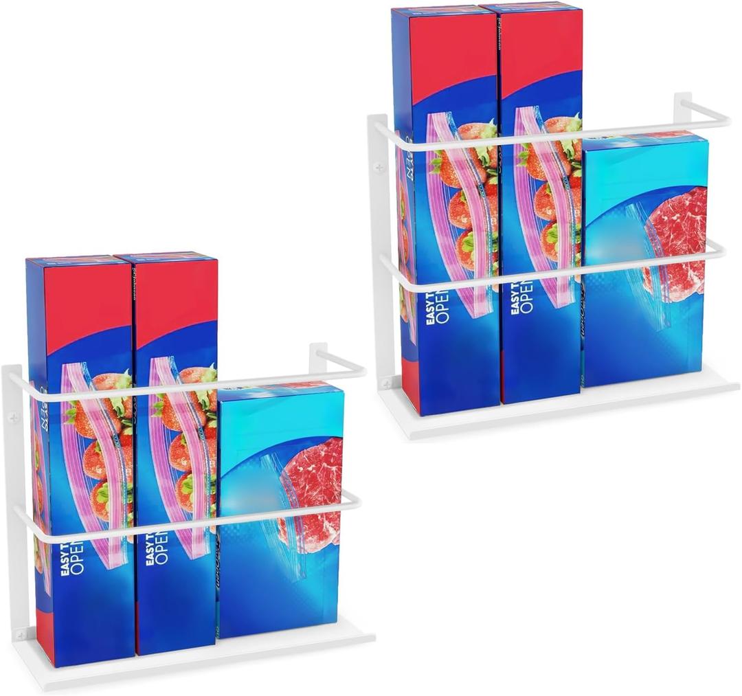 Gypie 2 Pack Kitchen Wrap Organizer Door Mount, Aluminum Foil Holder Cabinet Door Organizer Cabinet Storage Basket for Kitchen Wrap/Food Bag Storage, White