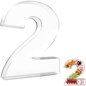 13.8" Extra Large Acrylic Number Charcuterie Board Box, Reusable Fillable Number Cake Candy Dish Display Serving Tray for Birthday Anniversary Party Decoration (2)