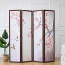 Furnnylane 4 Panel Fabric Room Divider with Pattern, 5.6 ft Tall Folding Privacy Screen for Room Separation, Premium Thickened Wood Frame Freestanding Partition Wall, Red Plum (67" H x 63" W)