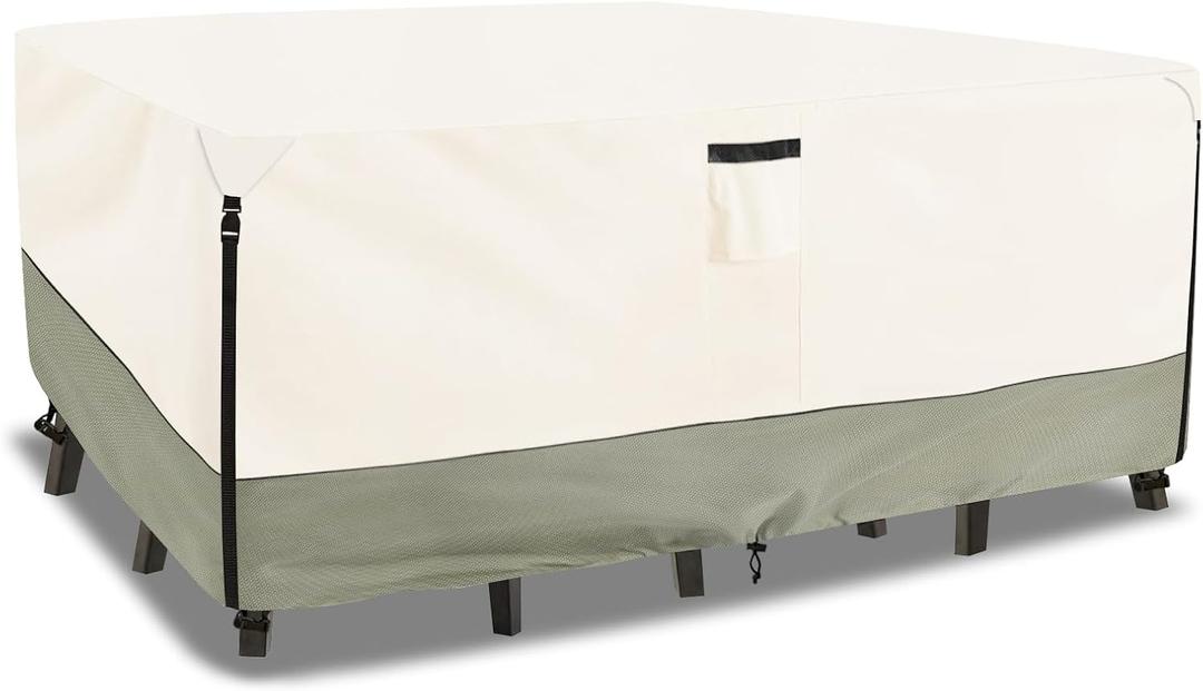 Outdoor Furniture Covers Waterproof,600D Heavy Duty Outdoor Dining Table and Chairs General Purpose Furniture Cover,Square Patio Table Covers 62L x 62W x 28H inch Beige