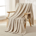 Joydeco Chunky Cable Knit Throw Blanket, Lightweight 100% Organic Cotton Soft Cozy Throw Twin Blanket for Couch Bed and Sofa, Rustic Breathable Farmhouse Blanket Gift for Women Men(Beige, 51"x63")