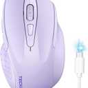 TECKNET Wireless Mouse (BT5.0/3.0 & 2.4G) Rechargeable 4800 DPI Silent USB A & Bluetooth Mouse 6 Buttons, Wide Compatibility - Lavender