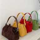 Women Vintage Suede Handbag Small Tote Bag Drawstring Bucket Bag Faux Suede Crossbody Bag Everyday Shoulder Bag Winter Purse