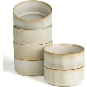 famiware Star Cereal Bowl Set, Soup Bowls Set of 6, Double Reactive Glaze, Stackable, 23 oz Deep Bowls Suitable for Cereal, Popcorn, Oatmeal, Dessert - Dishwasher and Microwave Safe, Cappuccino White