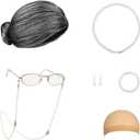 Old Lady Costume for Women Old Lady Wig Grandma Granny Wig and Glasses Old People Cosplay for 100th Day of School Party (Grey Bun)