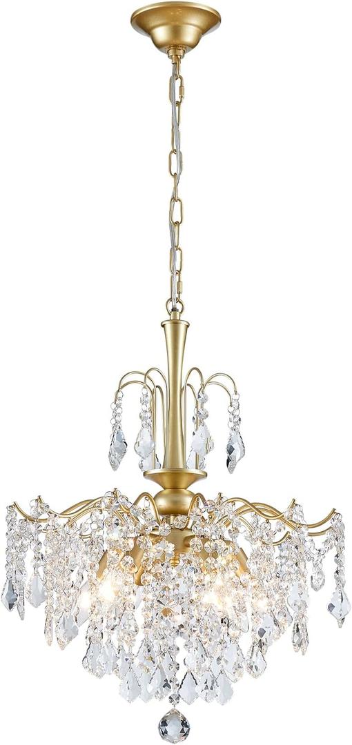 Crystal Chandeliers for Dining Room, Modern Gold Chandelier Light Fixture, Crystal Kitchen Ceiling Hanging Pendant Light 6 Lights for Living Room Hallway Bathroom Bedroom Foyer, Gold