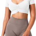 TAYOEA Crop Tops Workout for Women Yoga Short Sleeve Shirts Seamless V-Neck Gym T Shirts with Built in Pads (X-Small)