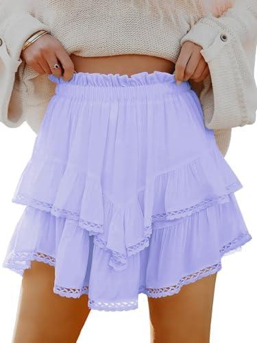 firfig Women's Casual Mini Skirts Shorts Elastic High Waist Cute Flowy Tiered Layered Boho Skorts S-XXL
