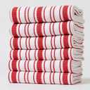 Kitchen Towels Set  Pack of 6 (20 x 30) Extra Large Premium Cotton Dish Towels for Kitchen  Basket Weave Towels  Absorbent  100% Cotton  with Hanging Loop  Red (Red Multi Striped)