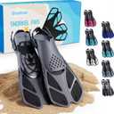 Greatever Snorkel Fins Adjustable Buckles Open Heel Swim Flippers Travel Size Short Swim Fins for Snorkeling Diving Swimming Adult Men Womens (Kids JR (US Size 9-13), Black)