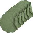 HOMBYS Quilted Placemats Set of 6 Washable Round Placemats for Kitchen Table-100% Cotton Fabric 13 Inch Round Table Mats, Cotton Fabric with Microfiber Filling (13"x13", Emerald Green)