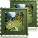 10x10 Wavy Picture Frame With Mat For 8x8, Wavy Edge Wooden Picture Frame with Real Glass - Wall Mount and Tabletop Display, Green, 2 Pack