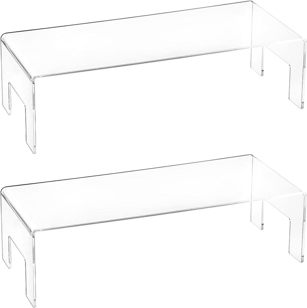 Frcctre 2 Pack Acrylic Display Risers, 5mm Thick Clear Small Display Risers Stand Acrylic Showcase Fixtures Shelf for Dessert Cupcake Figures Toys Cosmetics Perfume-12"x5"x3.3"