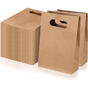Paterr 60 Pcs Paper Bags with Handles Bulk, 8.7 x 5.9 x 2.4 Inch Small Paper Gift Bags Birthday Party Favor Packets Gift Wrap Packets for Craft Grocery Retail Shopping Business(Brown)