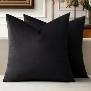 MIULEE Velvet Throw Pillow Covers 22x22 Inch, Pack of 2 - Black, Super Soft Decorative Square Cushion Cases Modern Luxury Home Decor for Sofa, Couch, Bed, Bedroom Livingroom