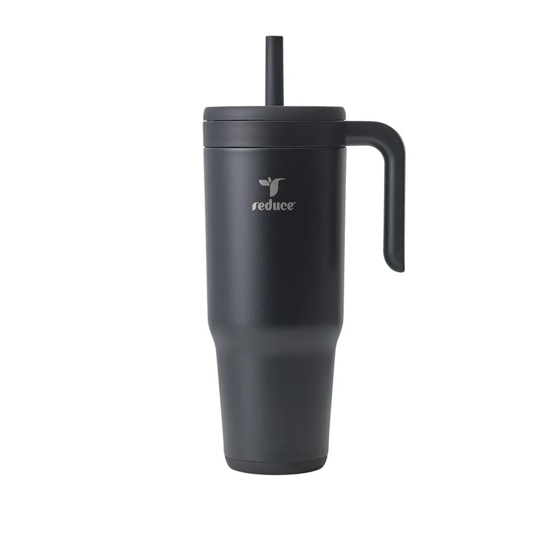 REDUCE Chiller Vacuum Insulated 40 oz Tumbler with Spill-Proof Silicone Straw - Sustainable Tritan Lid with Water Intake Markers - Soft Sit Base Travel Mug - Dishwasher Safe - Phantom