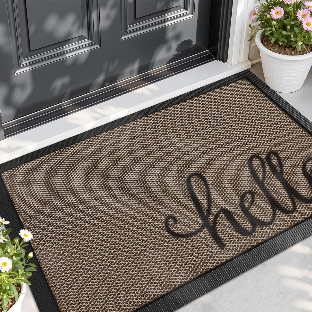 LUMI Outside Welcome Door Mat 24x36, Non Slip Durable Rubber Entrance Doormat, Low Profile Easy Clean Mats for Front Back Door Entryway Porch Garage, Hello
