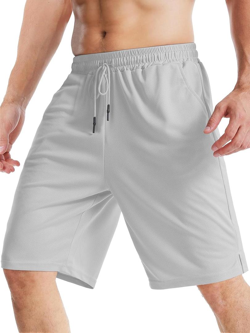 Aolesy Men's Basketball Shorts 7"/9" Athletic Gym Shorts with Zipper Pockets Lightweigh Quick Dry Mesh Workout Shorts (Gray, S)