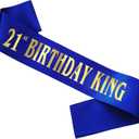 21st Birthday King Sash for Boy, Royal Blue Birthday Sash for 21st Bday Party Supplies, Gifts for Boy Bday Party Favors