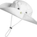 Womens Sun Hat Wide Brim Bucket Hats Hiking Fishing UV Protection Safari Boonie Hat for Men Women (White)