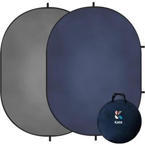 Kate 5x6.5ft(1.5x2m) Collapsible Backdrop Grey Blue Texture Pop up Reversible Photography Backgrounds for Zoom Video Meetings